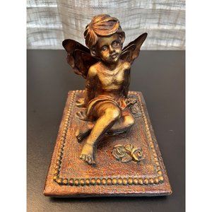 Vintage Winged Cherub Angel Paperweight, Bookshelf or Desk Accent